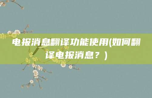 电报消息翻译功能使用(如何翻译电报消息？)